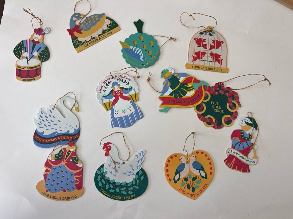 Vintage 12 Days of Christmas Ornaments Complete Set Retired Double Sided Metal